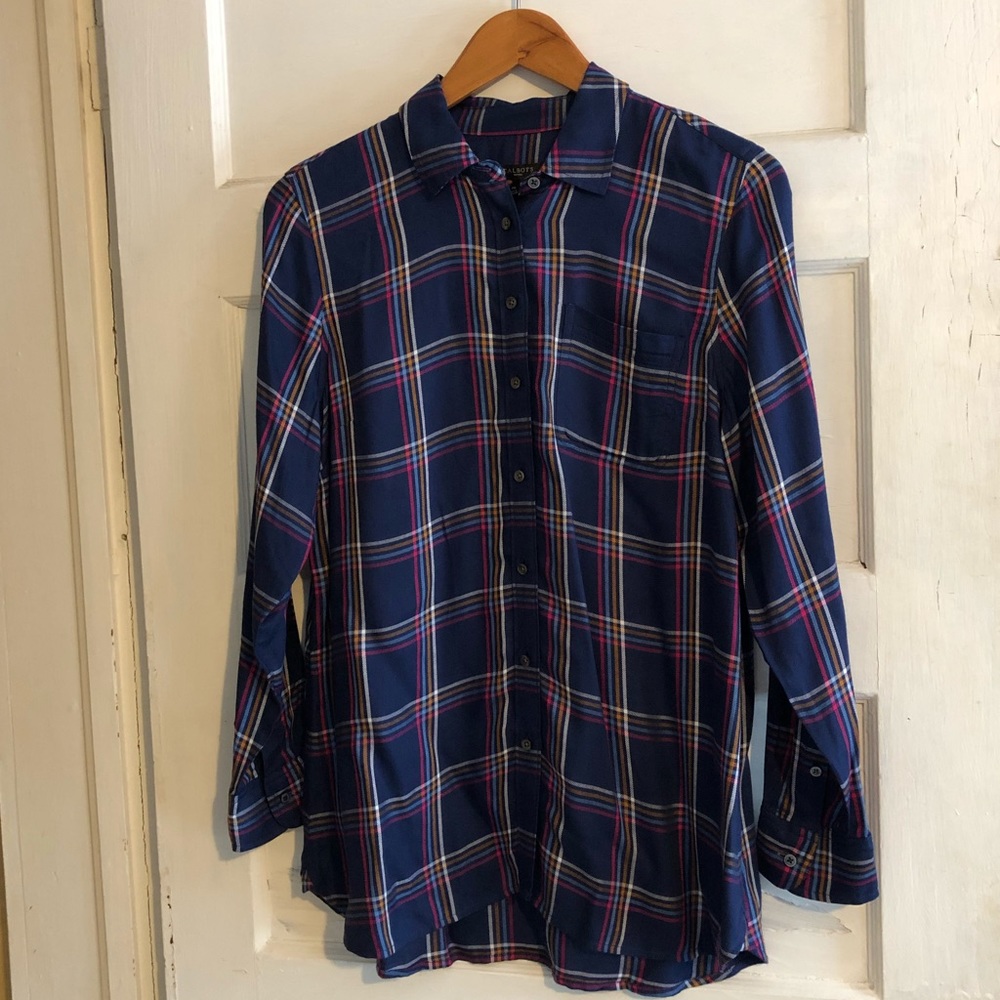Talbot’s blue and pink plaid button up.